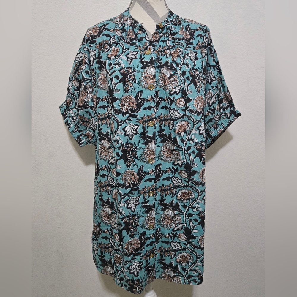 Never A Wallflower Floral Mini Dress Short Sleeve Blue Green Small NWT